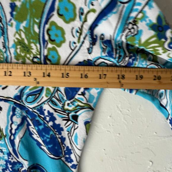 Women's Medium Y2k Retro Blue Green Floral Sequin Slinky Beaded Long Slv Blouse‎ - Picture 6 of 7